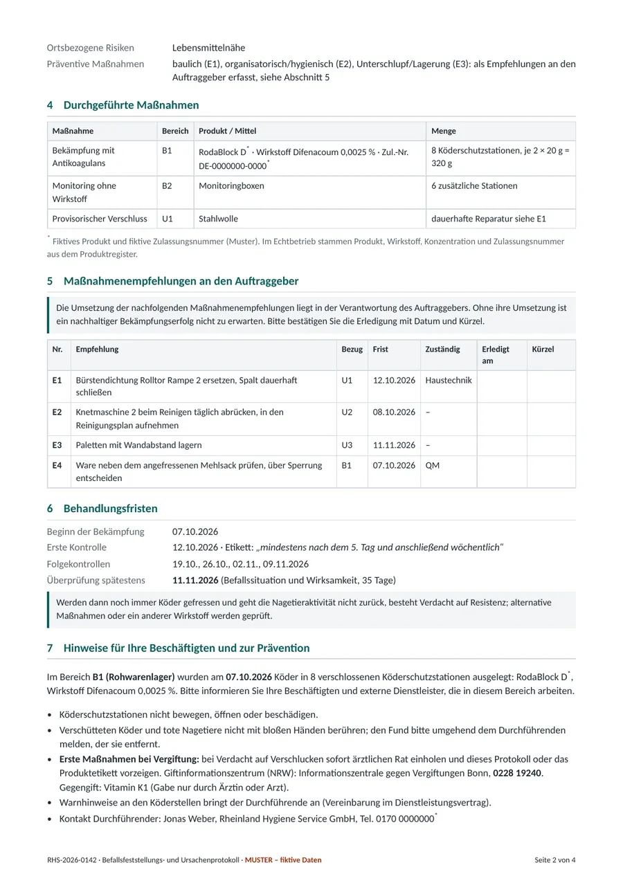 Seite 2: Maßnahmen, Empfehlungen mit Fristen, Behandlungsfristen